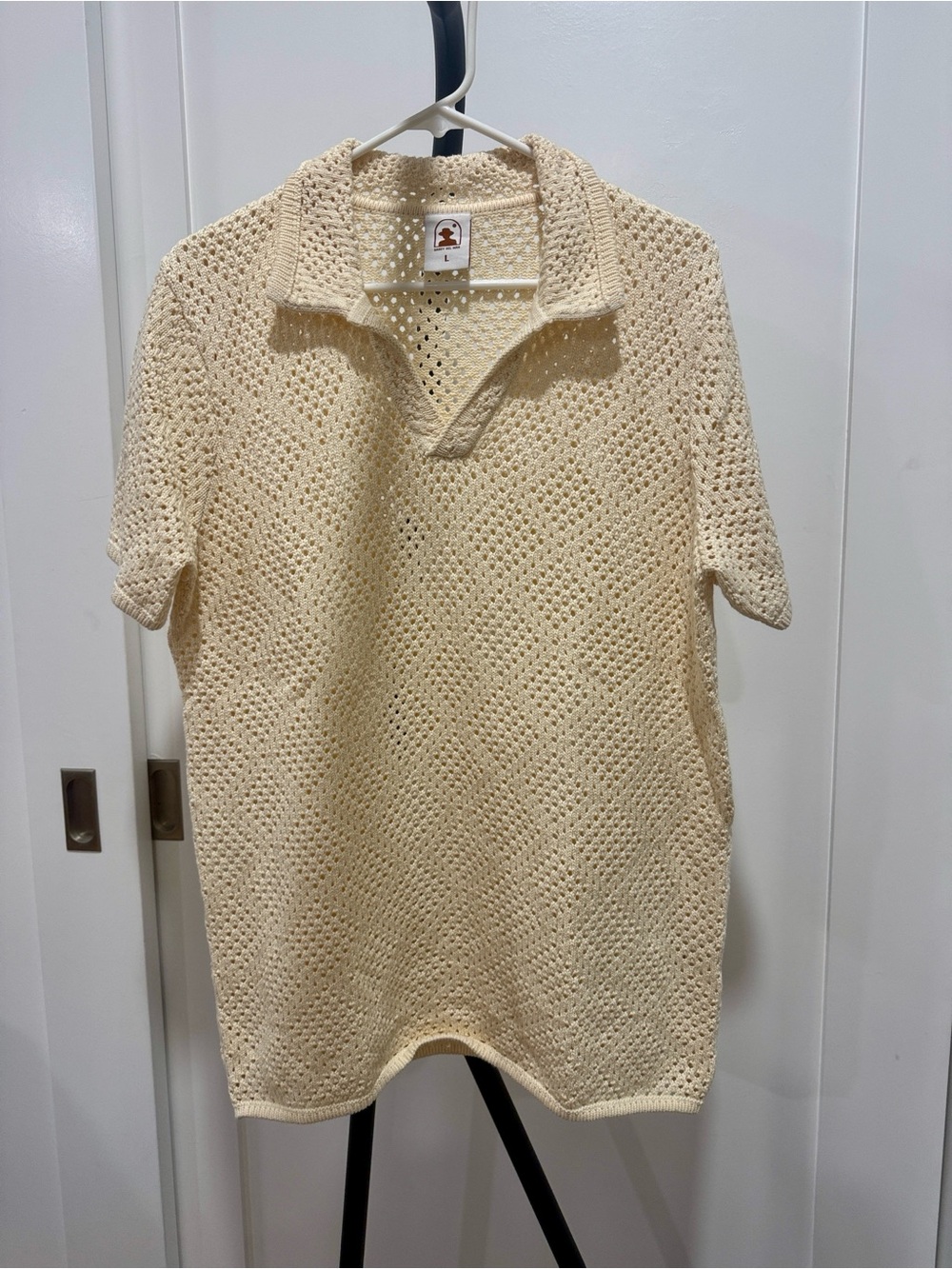 The Antibes Crochet Polo Shirt - Vintage Ivory Large